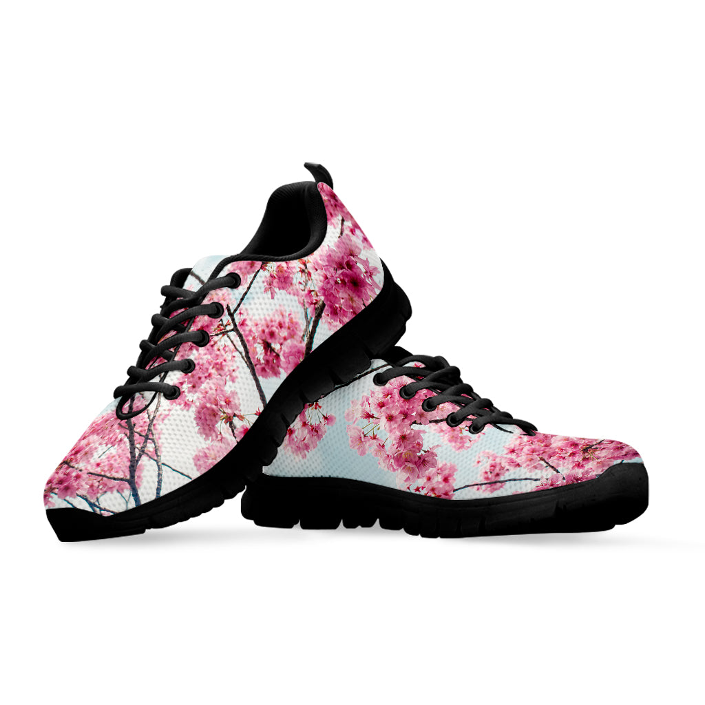 Pink Cherry Blossom Print Black Running Shoes