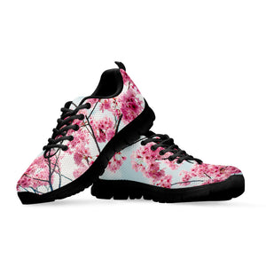 Pink Cherry Blossom Print Black Running Shoes