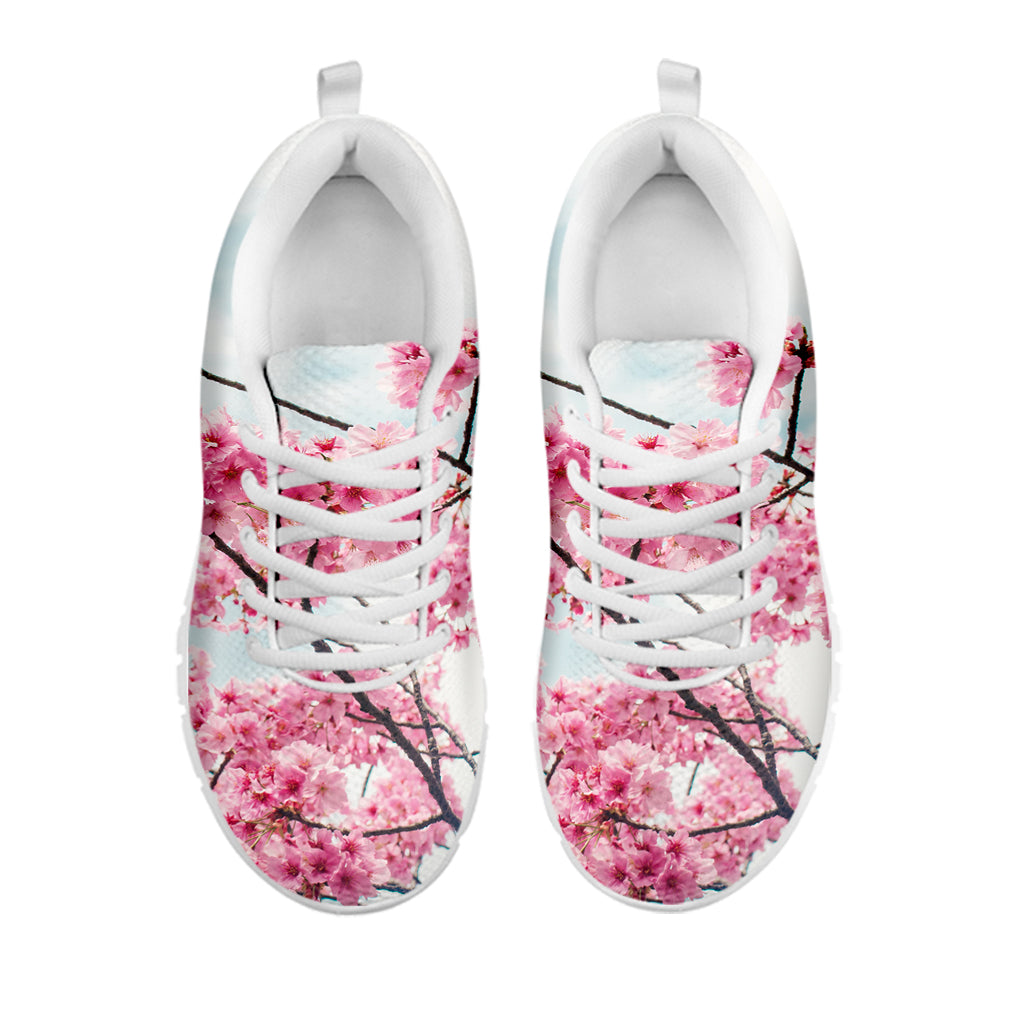 Pink Cherry Blossom Print White Running Shoes