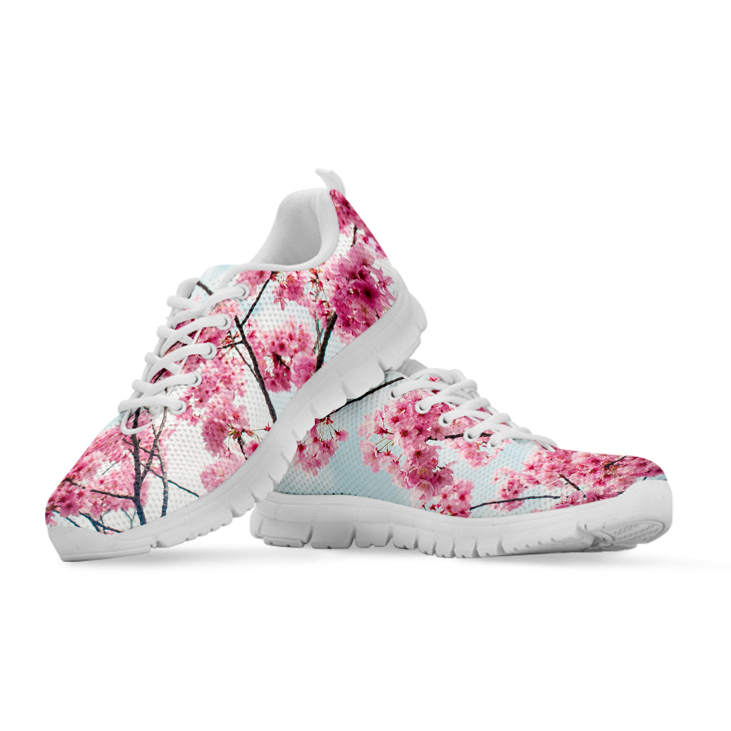 Pink Cherry Blossom Print White Running Shoes
