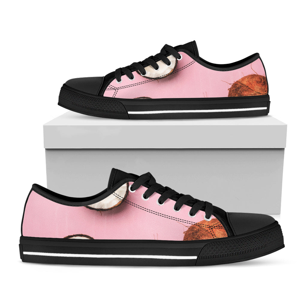 Pink Coconut Pattern Print Black Low Top Sneakers