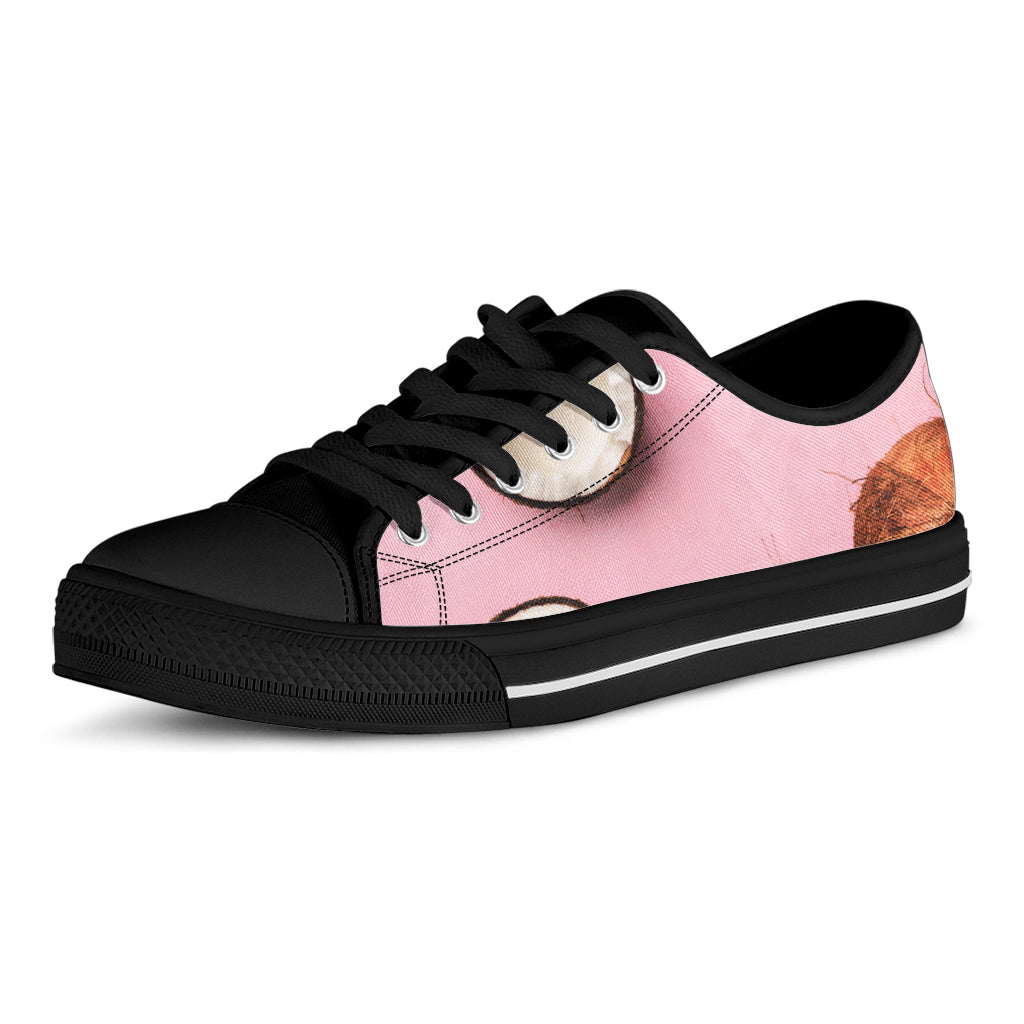 Pink Coconut Pattern Print Black Low Top Sneakers