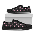 Pink Crown Pattern Print Black Low Top Sneakers