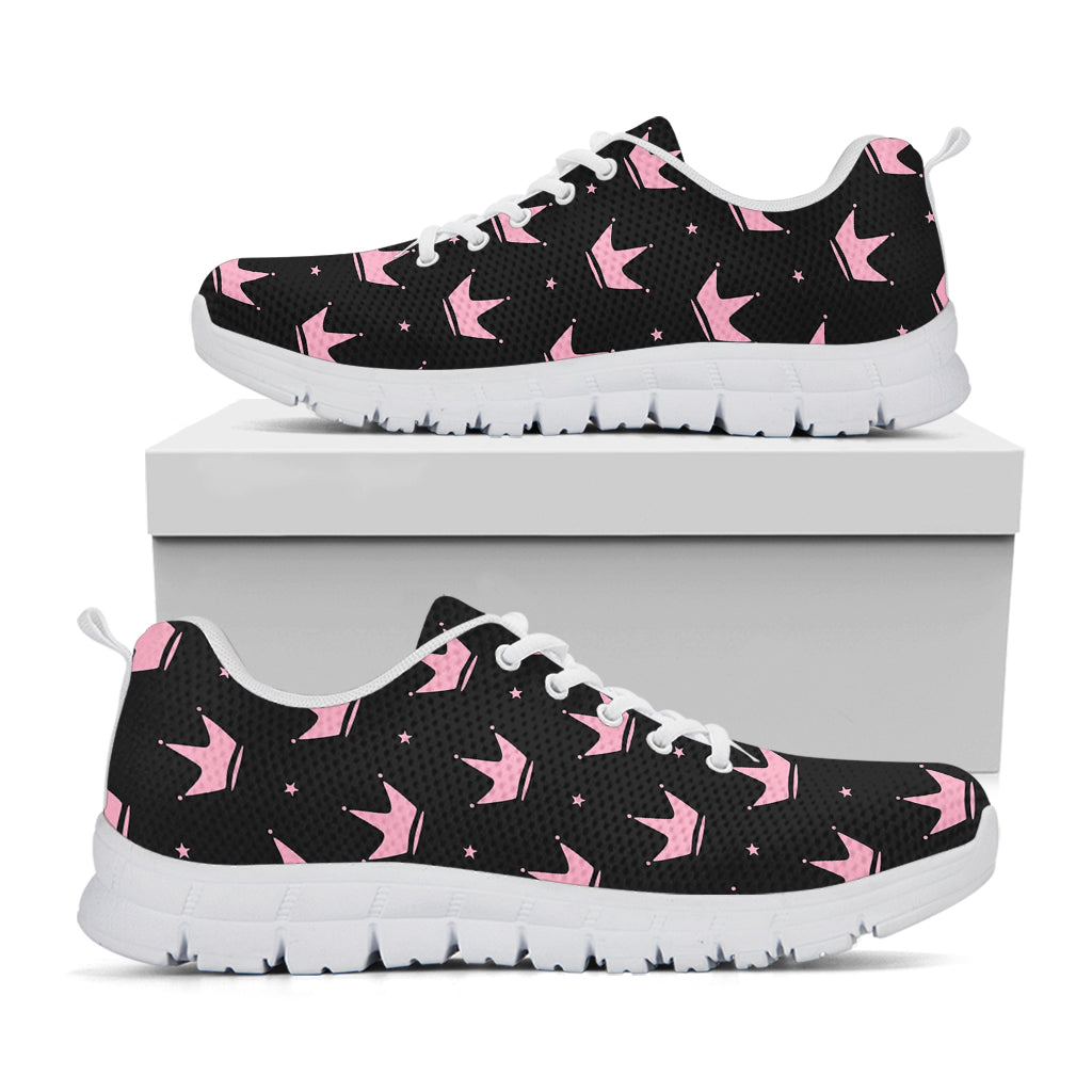 Pink Crown Pattern Print White Running Shoes