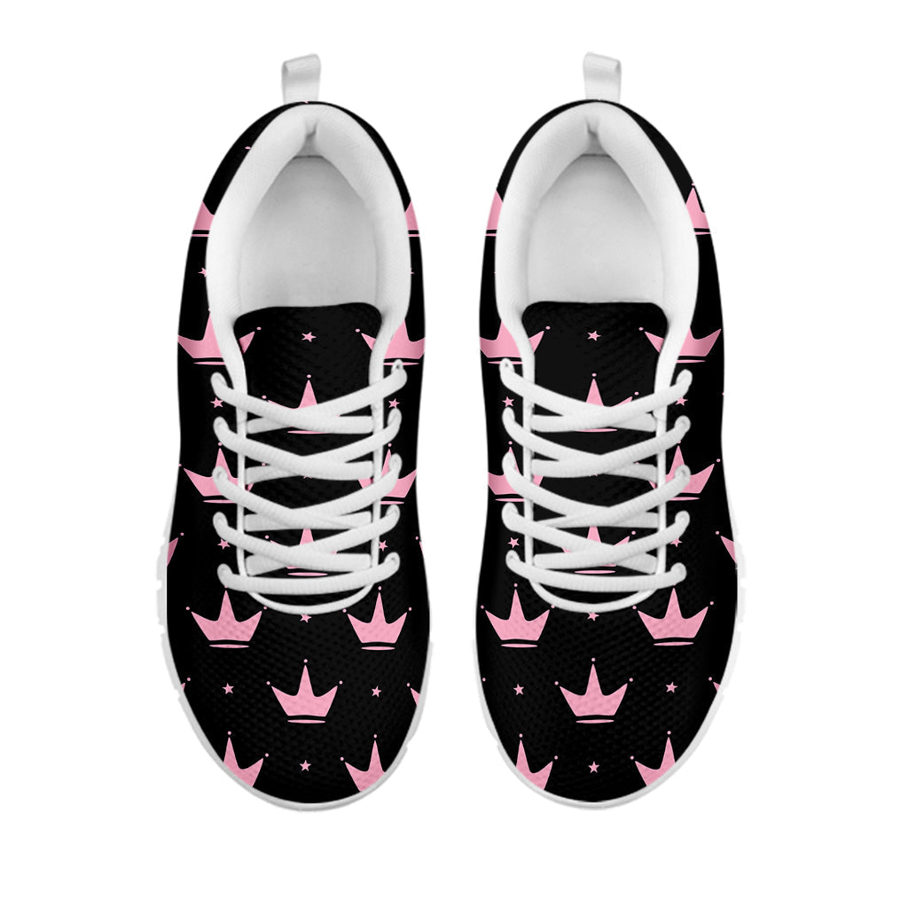 Pink Crown Pattern Print White Running Shoes