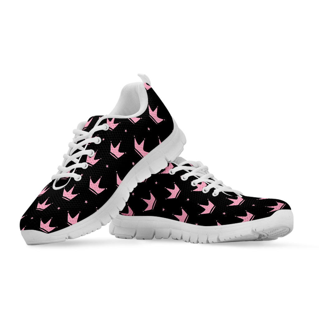Pink Crown Pattern Print White Running Shoes