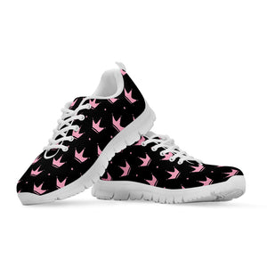 Pink Crown Pattern Print White Running Shoes