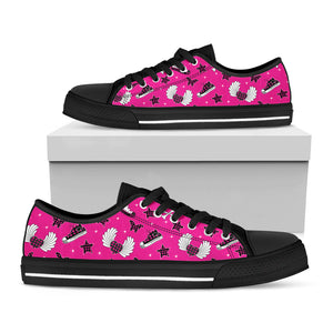 Pink Emo Symbols Pattern Print Black Low Top Sneakers