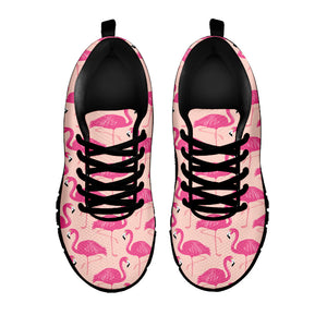Pink Flamingo Pattern Print Black Running Shoes
