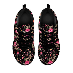 Pink Floral Flower Pattern Print Black Running Shoes