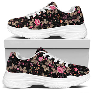 Pink Floral Flower Pattern Print White Chunky Shoes
