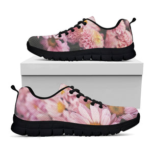 Pink Flowers Print Black Running Shoes