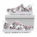 Pink Flowers Skull Pattern Print White Running Shoes
