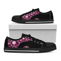 Pink Flowers Yin Yang Print Black Low Top Sneakers