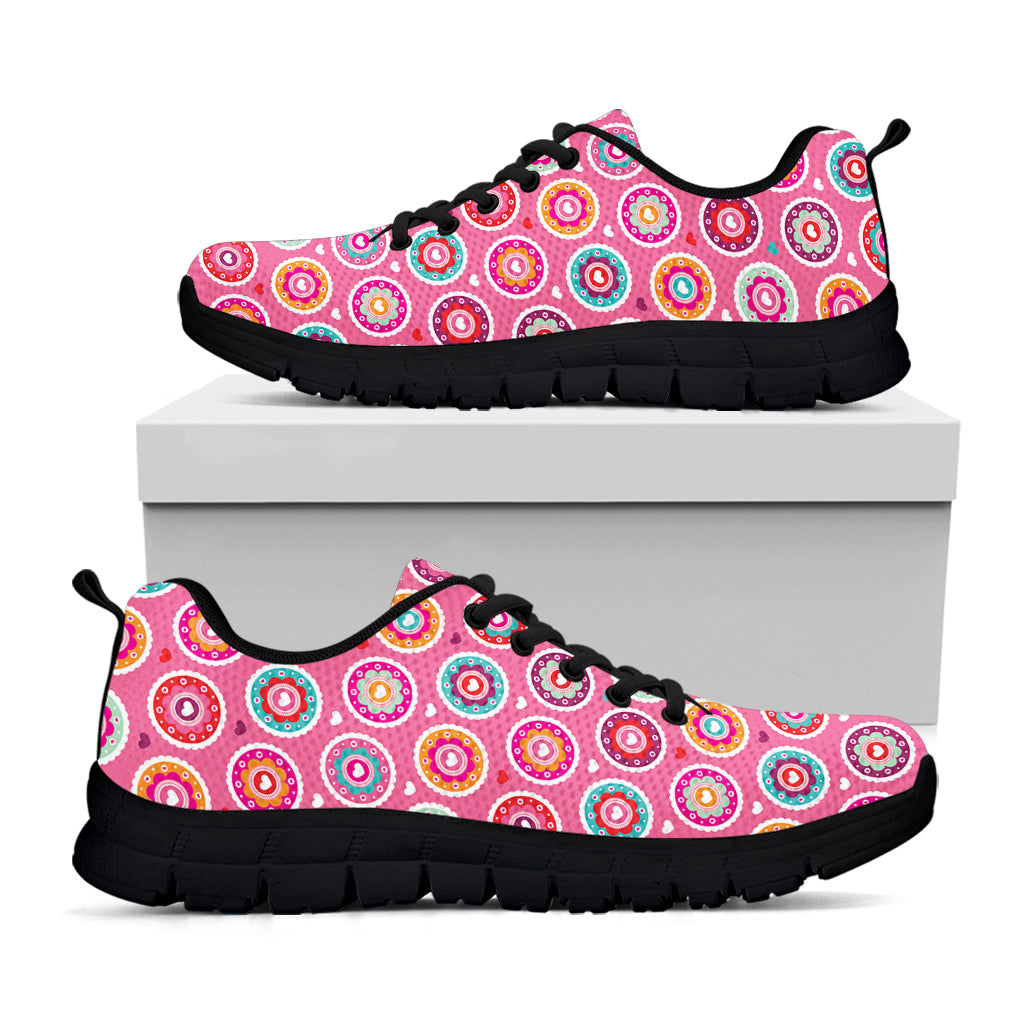 Pink Girly Flower Pattern Print Black Running Shoes