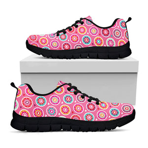 Pink Girly Flower Pattern Print Black Running Shoes