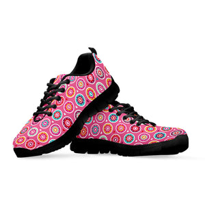 Pink Girly Flower Pattern Print Black Running Shoes