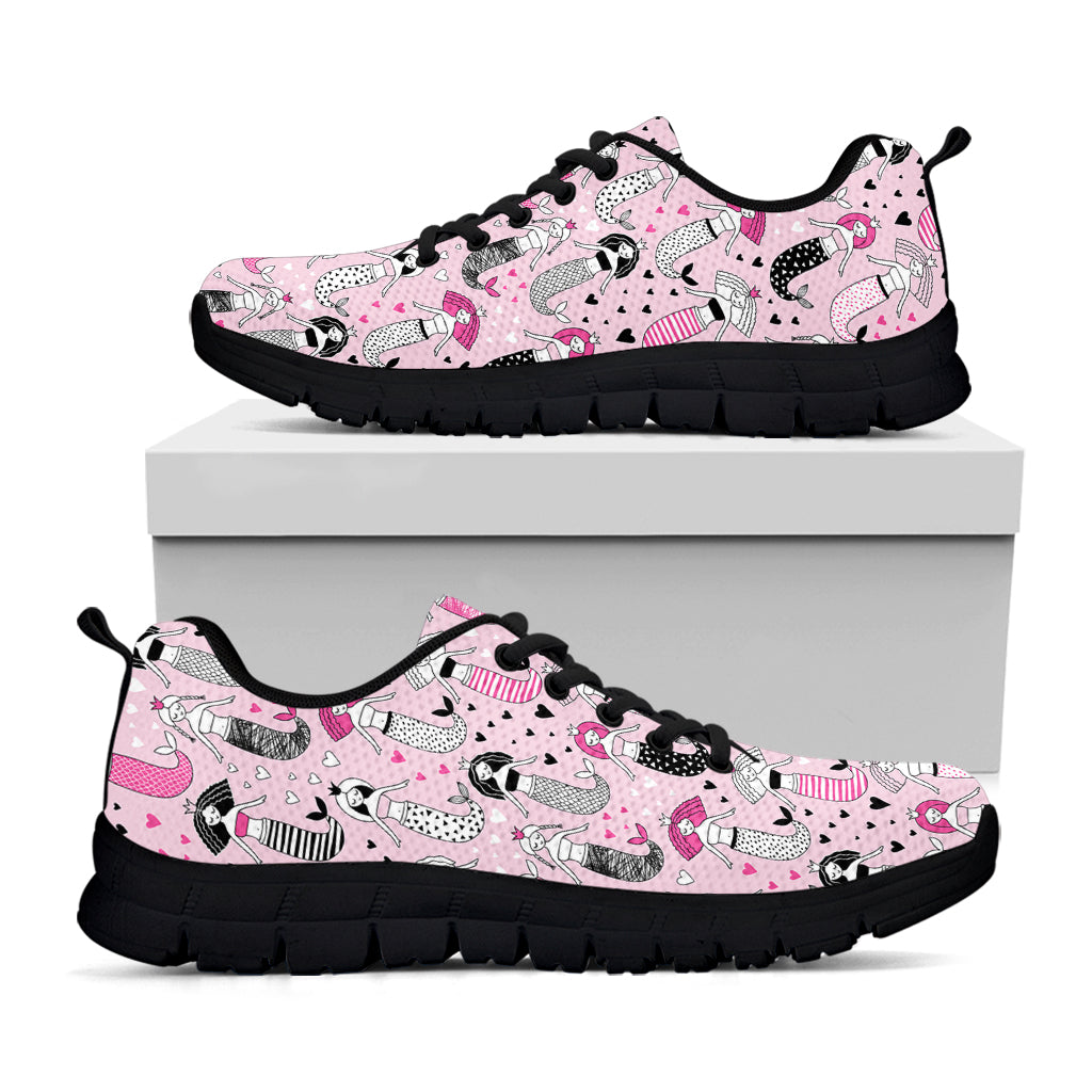 Pink Girly Mermaid Pattern Print Black Running Shoes