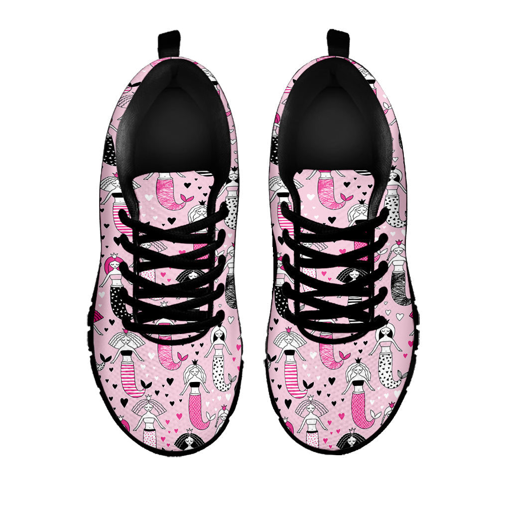 Pink Girly Mermaid Pattern Print Black Running Shoes