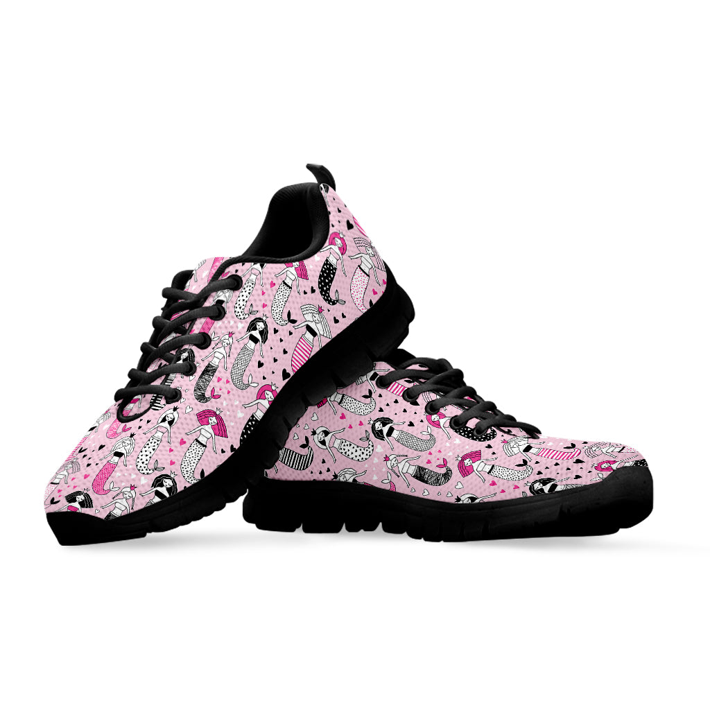 Pink Girly Mermaid Pattern Print Black Running Shoes