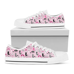 Pink Girly Mermaid Pattern Print White Low Top Sneakers