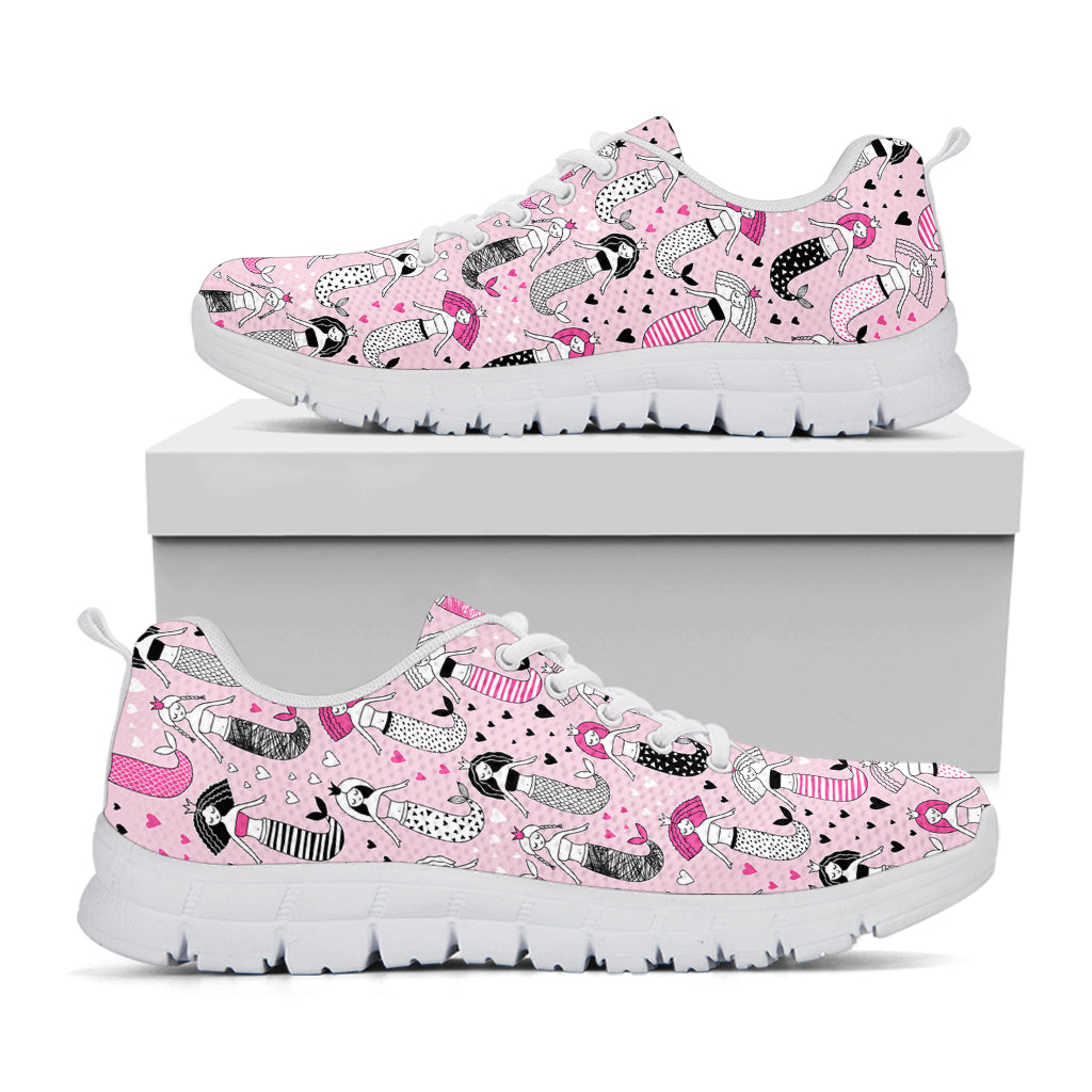 Pink Girly Mermaid Pattern Print White Running Shoes