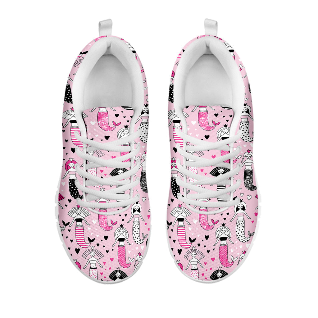 Pink Girly Mermaid Pattern Print White Running Shoes