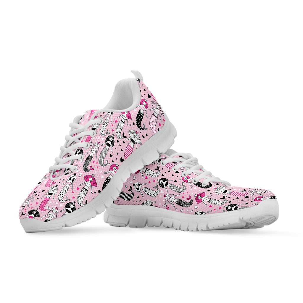 Pink Girly Mermaid Pattern Print White Running Shoes