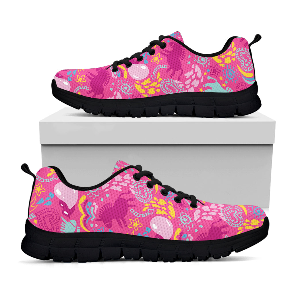Pink Girly Unicorn Print Black Running Shoes