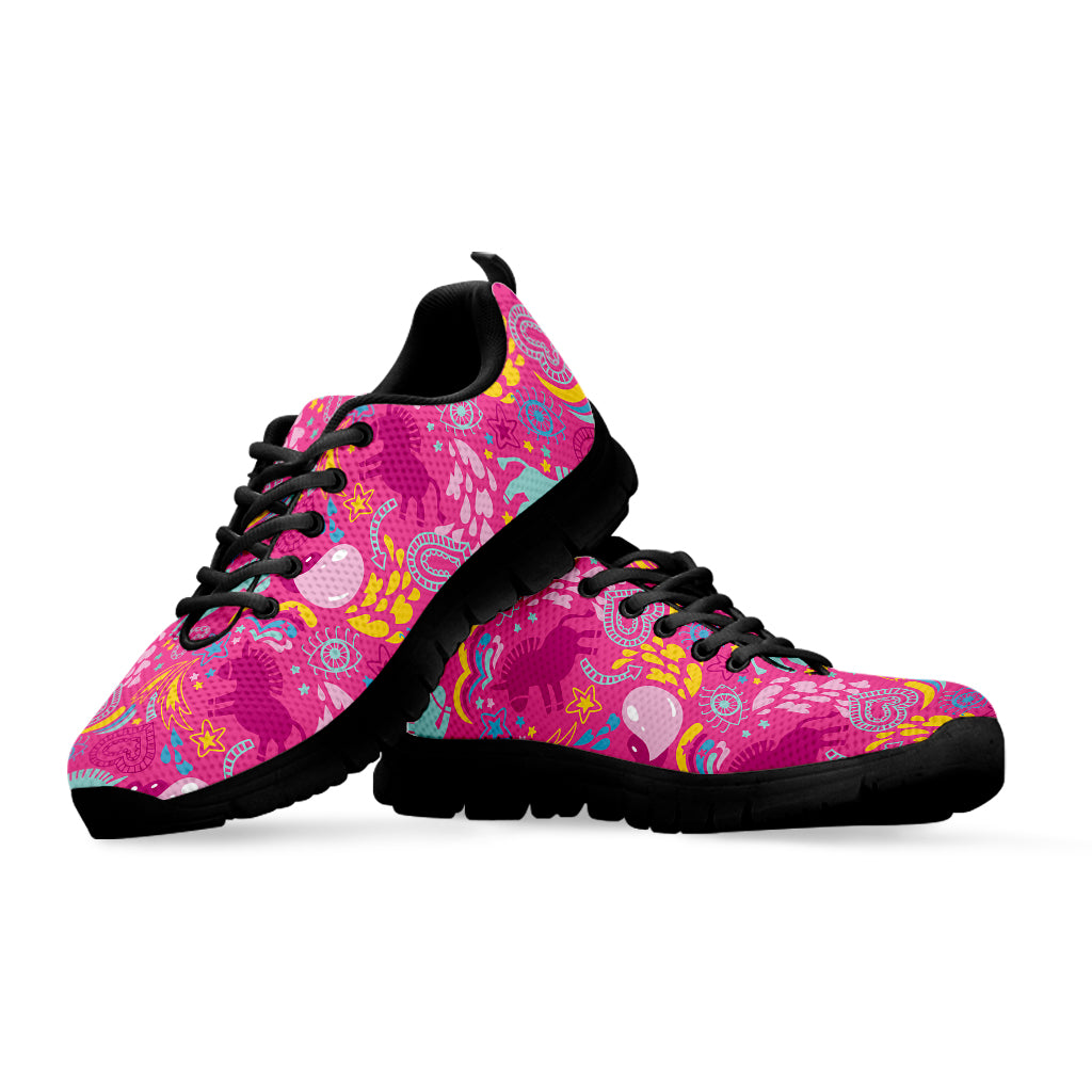 Pink Girly Unicorn Print Black Running Shoes