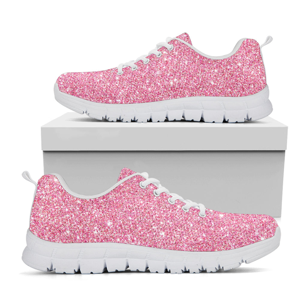 Pink (NOT Real) Glitter Print White Running Shoes