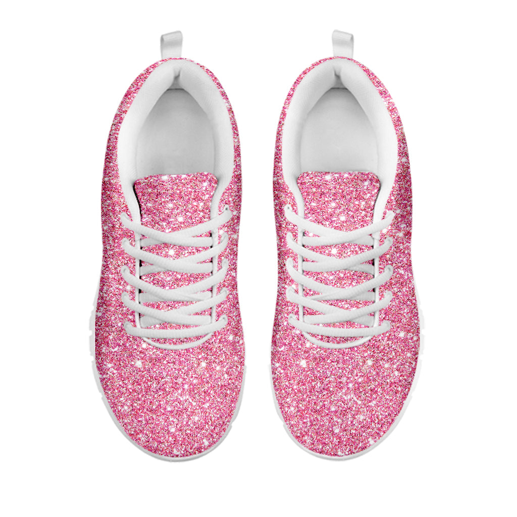 Pink (NOT Real) Glitter Print White Running Shoes