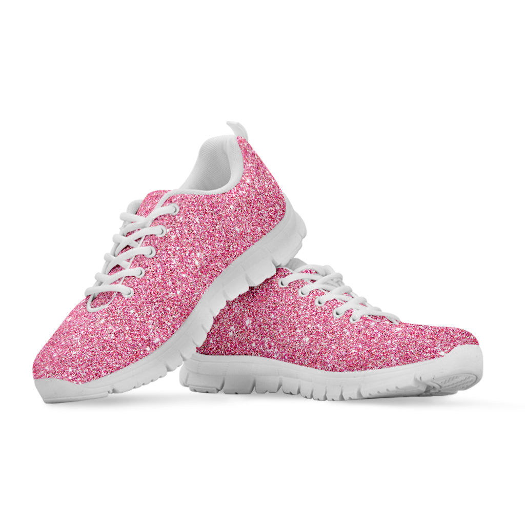 Pink (NOT Real) Glitter Print White Running Shoes