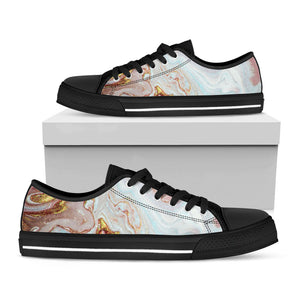Pink Gold Liquid Marble Print Black Low Top Sneakers