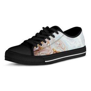 Pink Gold Liquid Marble Print Black Low Top Sneakers