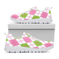 Pink Green And White Argyle Print White Running Shoes