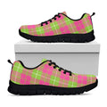 Pink Green And White Tartan Print Black Running Shoes