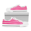 Pink Harlequin Pattern Print White Low Top Sneakers