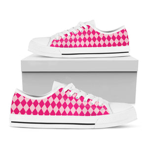 Pink Harlequin Pattern Print White Low Top Sneakers