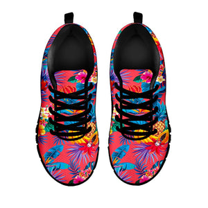 Pink Hawaiian Fruits Pattern Print Black Running Shoes
