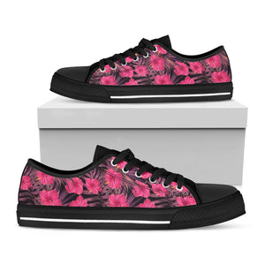 Pink Hawaiian Hibiscus Pattern Print Black Low Top Sneakers