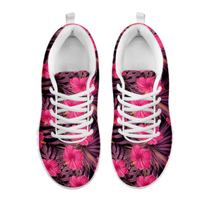 Pink Hawaiian Hibiscus Pattern Print White Running Shoes