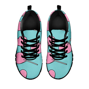 Pink Heart Lollipop Pattern Print Black Running Shoes