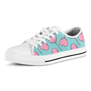 Pink Heart Lollipop Pattern Print White Low Top Sneakers