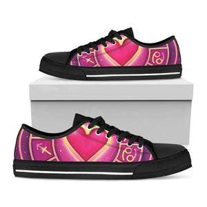 Pink Heart Zodiac Wheel Print Black Low Top Sneakers