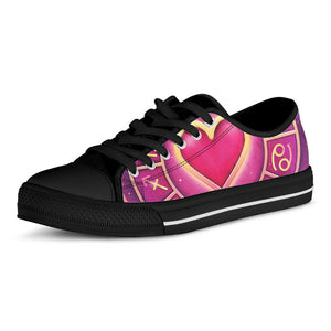 Pink Heart Zodiac Wheel Print Black Low Top Sneakers