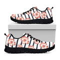 Pink Hibiscus Striped Pattern Print Black Running Shoes