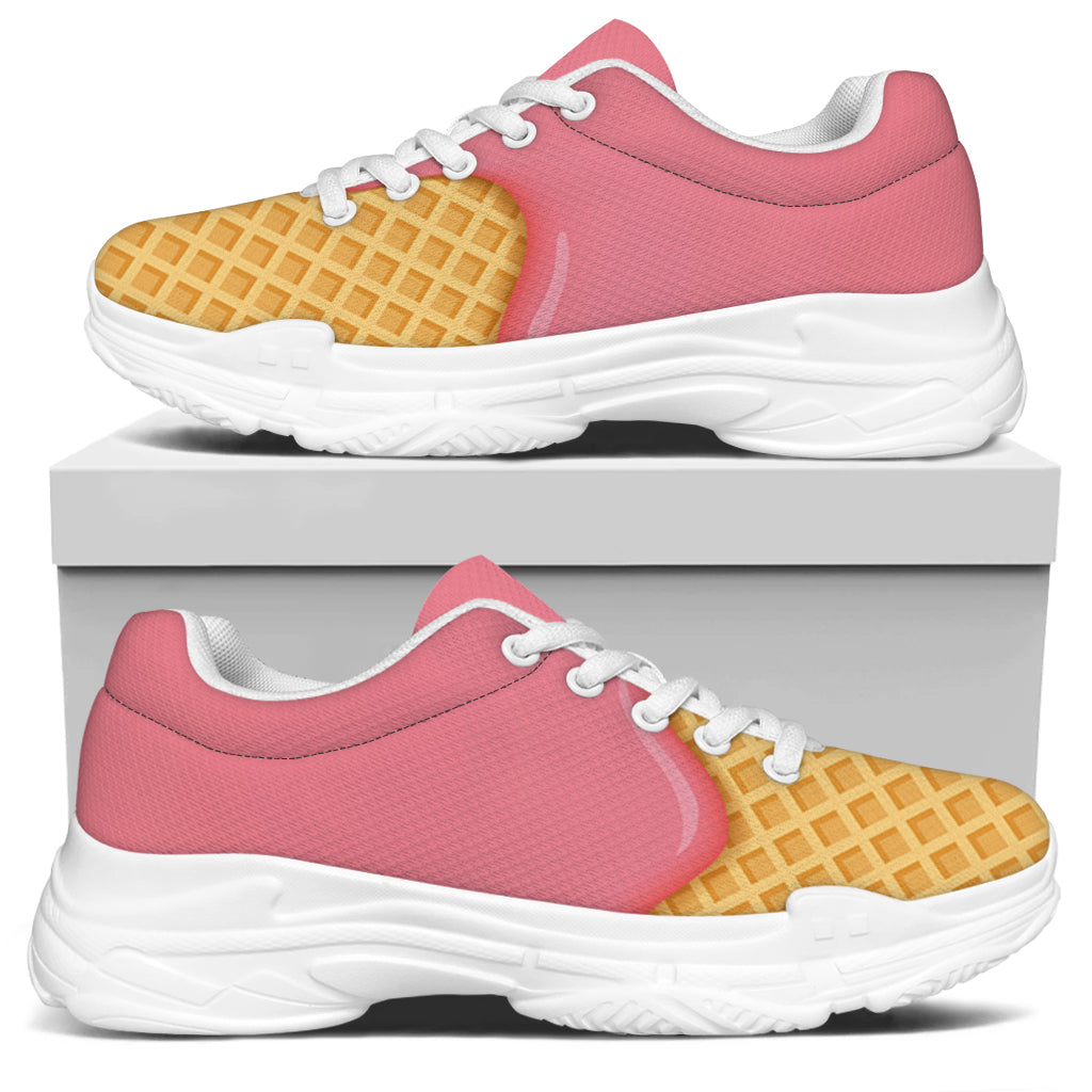 Pink Ice Cream Melted Print White Chunky Shoes