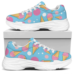 Pink Ice Cream Pattern Print White Chunky Shoes