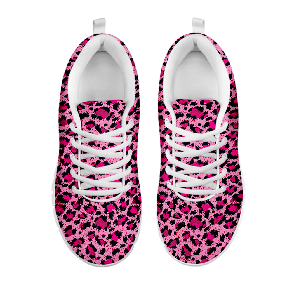 Pink Leopard Print White Running Shoes